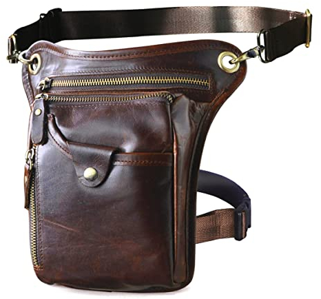 Le'aokuu Sac pour Les Jambes Poche De Jambe Sacoche de Jambe Moto Sac à la Taille en Cuir véritable Sac De Cuisse 3112, The 211-5 Café, s