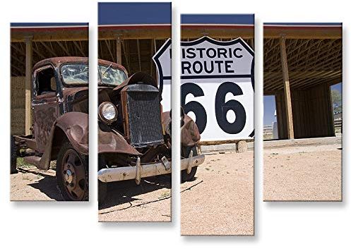 islandburner Bild Bilder auf Leinwand Route 66 Arizona Vintage Car 4er XXL Poster Leinwandbild Wandbild Dekoartikel Wohnzimmer Marke
