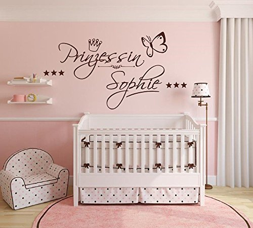 Wandtattoo für kleine Prinzessin Türaufkleber, Kinderzimmer mit Namen für Mädchen, 73007-58x30cm, mit bunten Sternen fürs Mädchenzimmer und Schmetterlingen, Wandaufkleber Wandtatoos Sticker Aufkleber für die Wand, Tapetensticker, Tattoo aus Markenfolie, Namensaufkleber mit Wunschname, in 32 Farben wählbar