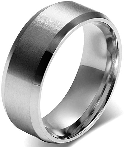 JewelryWe Schmuck 8mm Herren Ring, Polished Ehe-Verlobungs Eheringe Partnerringe Edelstahlring, Silber Bandring Größe 65 mit Geschenk Tüte