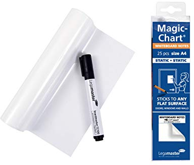 Legamaster Magic-Chart Whiteboard Notes - statisch selbsthaftend - weiß - abwischbar und wiederbeschreibbar - inkl. 1 Boardmarker - 25 DIN A4-Blätter