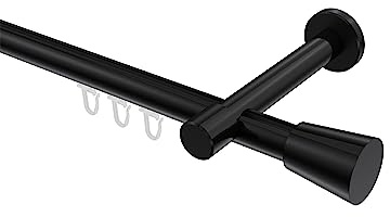 INTERDECO Innenlauf-Gardinenstange 20 mm, moderne Innenlaufstange aus Metall, Schwarz, zur Wandmontage, Typ 10214625, 240 cm