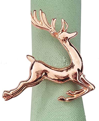 Yalulu 6 Stück Handgemachte Schwarz/Roségold Elche Hirsch Serviettenringe Serviette Halter Weihnachten Wedding Banquet Dinner Dekor (Roségold)