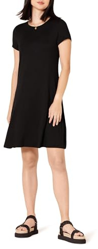 Amazon Essentials Women's Short-Sleeved Scoop Neck Swing Dress (Available in Plus Sizes), Black, M