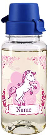 Striefchen® Trinkflasche für Mädchen 400 ml mit Namensaufdruck BPA frei zum Schulanfang oder für den Kindergarten Pink Pony