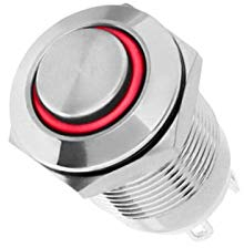 WITTKOWARE 14mm Metall-Druckschalter, Einbau-Ø 12mm, IP67, mit LED-Ringbeleuchtung (5-14V), 1x EIN/AUS (2A/250V~), Lichtfarbe rot
