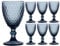 Set of 6 Wine Glasses - Vintage Style Blue Diamond Embossed 270ml Wine Goblets (CB98)