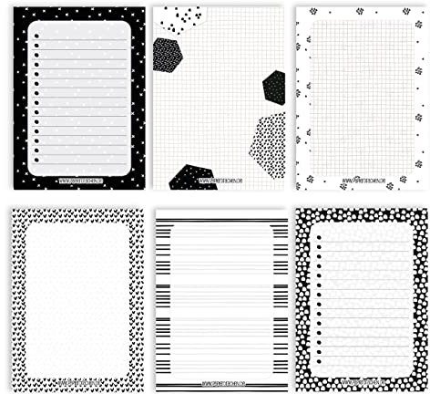 Papierdrachen 6 Notizblöcke Blanko zur freien Gestaltung | für Termine, Projekte, to do Liste, Meetings, Einkaufslisten, Notizen und vieles mehr - Schwarz weiß - Notizblock Set 16 - DIN A6