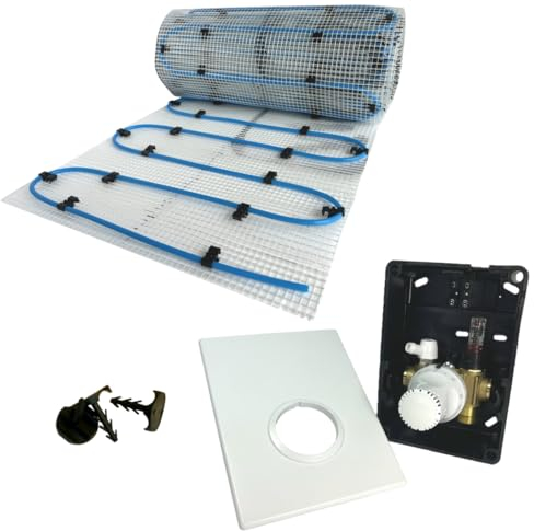 Dünnbett Warmwasser Fußbodenheizung HoWaTech Komplett Set 2,5-10m² Einrohr Heizmatte und Regelbox SI-RTL, Heizfläche:5.00m²