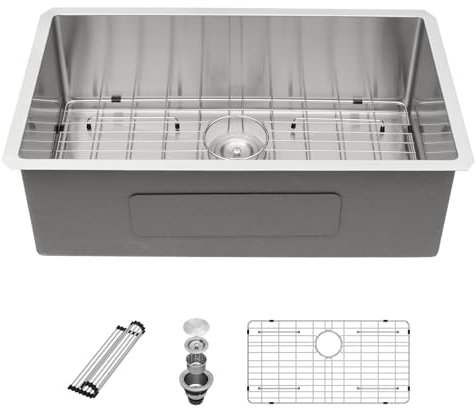 Undermount Kitchen Sink - Sarlai 33 Inch Kitchen Sink Undermount Single Bowl Stainless Steel 16 Gauge Sink Basin