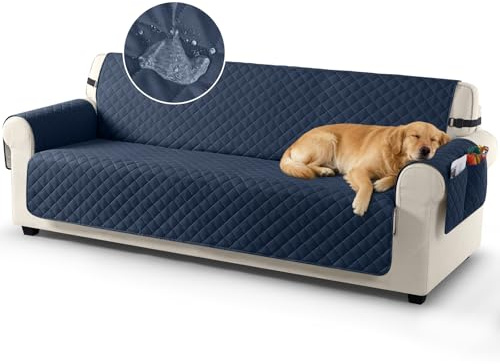 TAOCOCO Sofa Protector 100% Waterproof Sofa Covers 4 Seater,Sofa Slipcovers with Storage Pockets,Anti Slip Couch Covers,Washable Settee Covers for Kids/Dogs/Pets(Dark Blue)