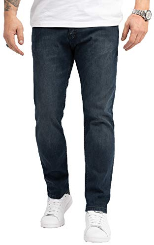 Indumentum Jeans Herren Regular Fit Hose Männer Jeans Hosen Herrenjeans Denim Herrenhose Mens Pant Herrenhose Used-Look Dunkelblau IR-505 W42 L34
