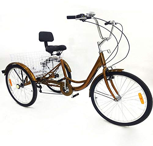 Fetcoi 24 Zoll 3 Rad Fahrrad, 6 Gänge Dreirad Mit Kreuzfahrt+Rückenlehne+Einkaufskorb, Rad Dreirad Für Erwachsene