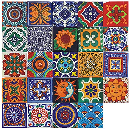 24 Stück marokkanische Fliesenaufkleber, selbstklebende Vinyl-Fliesen-Aufkleber, Wand-DIY-Fliesen-Aufkleber, Heimdekoration für Küche, Wohnzimmer, Schlafzimmer (15 x 15 cm)