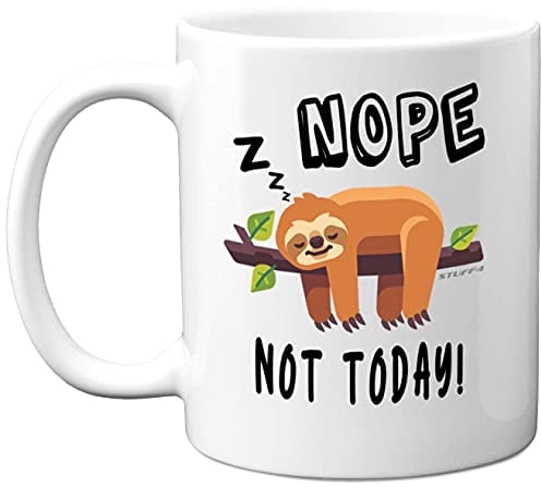 Stuff4 Nope Not Today - Regalos de perezoso para mujeres u hombres, taza de cerámica de 325 ml, apta para lavavajillas, taza de perezoso, para él o ella, cumpleaños, San Valentín, Navidad, colegas