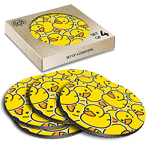 4 x Eco Boxed Cork Coasters - Yellow Rubber Ducks Duckling Drink Cup Mug Glass Table Mat #2078