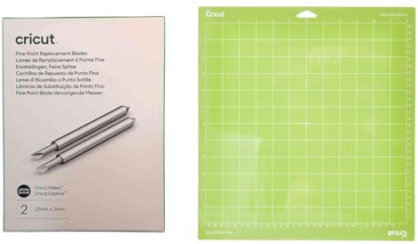 Cricut Explore Fine Point Replacement Blades, Multi-Color, One Size - 23mm x 2mm (2 Units) & StandardGrip Machine Mat, 30.5 cm x 30.5 cm (12 x 12) (1 ct), Green, One Size
