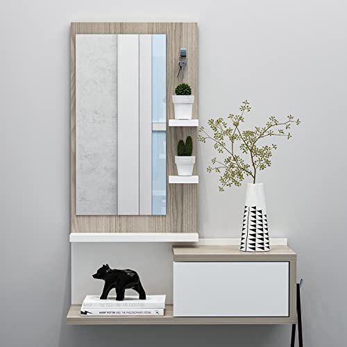 HOMIDEA ENKI Meuble d'entrée Suspendu - Armoire à Miroir - Armoire Murale pour entrée avec tiroir, Miroir et étagère dans Un Style Moderne (Blanc/avola)