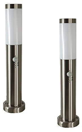 Dapo Außen-Garten-Sockel-Leuchte OSLO mit Bewegungsmelder Edelstahl Kunststoff-Schirm weiß E27 H: 50cm Wege-Stand-Lampe (2er Set mit Sensor)