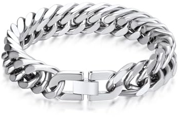 Bandmax Herren Armband Edelstahl Panzerarmband 6/8/12/17mm Massiv Kubanische Gliederarmband 19/21/23cm Schwere Panzerkette Armkette mit Faltverschluss Männer Armreif Schmuck für Geburtstag Vatertag