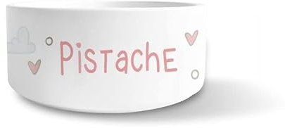 DECOHO - Gamelle en céramique pour Chat personnalisée | Motifs Nuages - Blanc