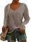 KOG Bluse Damen Elegant Langarm T-Shirt Tops Shirt Casual Weiß Oberteile Frauen Schwarz Kleidung Frau Grau Sommer Shirts Top Damen V-Ausschnitte Tshirt Casual Rundhals Klamotten Teenager Braun S