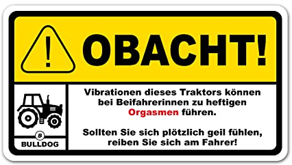 Finest Folia Fun Sticker Achtung Vibration 10x5,5cm Aufkleber für Fahrzeuge Kfz Zubehör lustiger Bike Trekker Spruch Warnung waschstraßenfest selbstklebend R193 (04 Traktor)