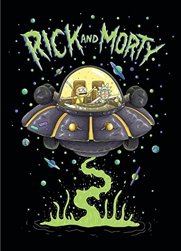 Rick and Morty Fleecedecke – UFO Space Cruiser Design – Bettüberwurf, superweiche Decke – 100 x 150 cm, Schwarz