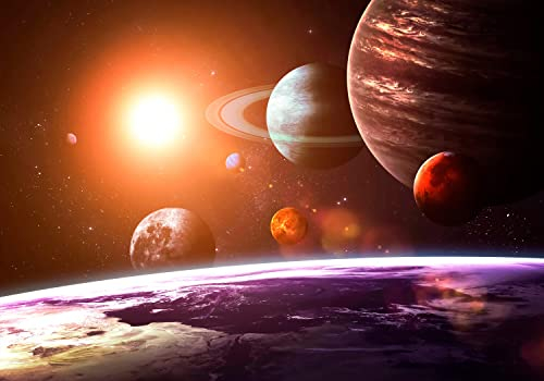 decomonkey Premium Fototapete Weltall 250x175 cm Design Tapete XXL Fototapeten Vlies Tapeten Vliestapete Wandtapete moderne Wand Schlafzimmer Wohnzimmer Weltraum Universum Erde Sonne Planeten Kosmos