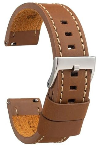 diloy Vintage Lederarmband gewachst weiße Naht XL – Extra lang handgefertigt – Für sportliche oder klassische Uhren – Größen 18mm 20mm 22mm 24mm 384EL Hellbraun 18mm