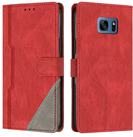 Radoo Kompatibel mit Samsung Galaxy S7 Edge Hülle, PU Leder Handyhülle [Stand Feature] [Kartenfachr] [Magnetic Closure Snap] Schutzhülle Klappbar Flip Case Cover für Samsung Galaxy S7 Edge (Rot)