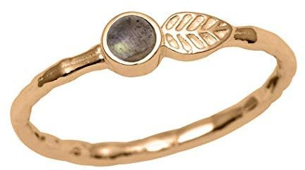 Natürlicher runder Labradorit Gold Überzogen 925 Sterling Silber Feder Design zierliche Ring (52 (16.6)) (64 (20.4))