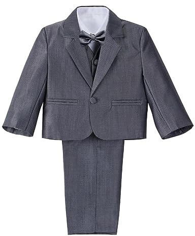 Lito Angels Boys 5 Pieces Formal Suit, Grey, Age 6 Months