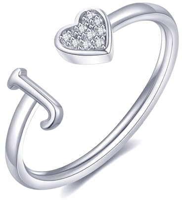 FUNEIA Herz Ring mit Buchstaben Damen Frauen Gold Silber Rosegold Verstellbarer Initiale A-Z Zirkonia Fingerring Stapelring Wasserfest Buchstabering Schmuck Mädchen Geschenkbox