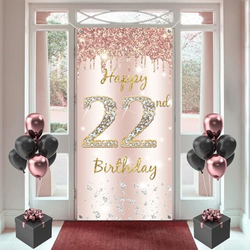 22. Geburtstag Deko Frauen, Happy 22th Birthday Door Banner Roségold Stoff Schild Plakat Türdekoration, 22. Geburtstag Hintergrund Banner Damen, Geburtstagsfeier Willkommensschild