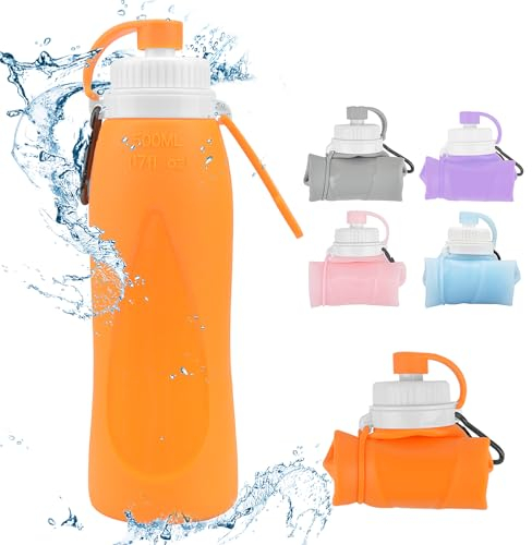 OdiuK Gourde pliable en silicone avec filtre - 500 ml - Bouteille d'eau souple - Sans BPA - Pour vélo, randonnée, fitness, camping - Orange