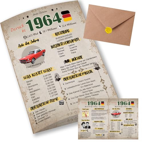 Sugeru Besondere Geburtstagskarte 61 mit Umschlag | 1964 Jahrgang Geschenk | 61 geburtstag frau mann | Sechzigsten Geburtstagsdeko lustig,Tolle Geschenkidee,Chronik,Karte,Jubiläum- DIN A5 (61 Jahre)