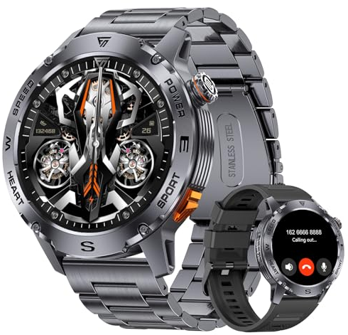 FOXBOX Smartwatch Herren mit Telefonfunktion,460mAh,1.43 Amoled HD Fitness Tracker mit 100+Sportmodi Sportuhr,Herzfrequenzmonitor Schlafmonitor,3ATM Wasserdicht Smartwatch für Android iOS
