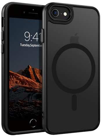 BENTOBEN Funda Magnética para iPhone 7 Plus & Funda iPhone 8 Plus [Compatible con Magsafe] Carga Inalámbrica Carcasa Cover Case Enchapado Translúcido Mate Protección Grado Militar Anti-Arañazos -Negro