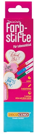 DECOCINO Lebensmittel-Farbstifte –3er Set – essbare Filzstifte mit Lebensmittel-Farbe – zum Verzieren von Kuchen, Torten uvm. – glutenfrei & laktosefrei