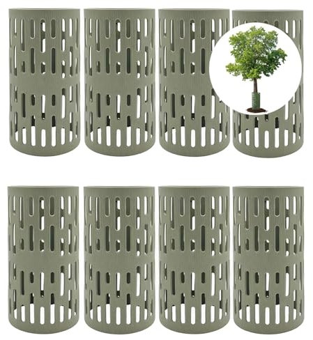 8 Pcs Plant and Tree Trunk Protectors - with 20 Pcs Zip Ties, 20cm Height Weather-Proof Plastic Tree Guard Built-in Locking Hooks for Stacking, Expandable Nursery Mesh Tree Bark Protector