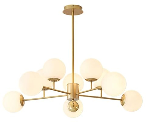 Modern Pendelleuchte Mid-Century Glas Globe Kronleuchter Vintage verstellbare Globe Pendelleuchte Farmhouse Industrial Hängelampe for Schlafzimmer Küche Insel Esszimmer Wohnzimmer(Cream,Gold-10-Light)