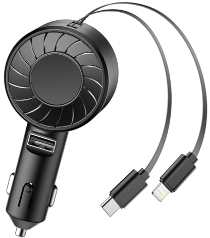 AmazeFan Einziehbares Auto Ladegerät - 3 in 1 Mini Kfz Ladegerät mit Aufrollbare Kabel(80cm) und USB Port, USB Zigarettenanzünder Stecker Adapter Kompatibel mit iPhone 15Pro,iPad,Google Pixel,Samsung