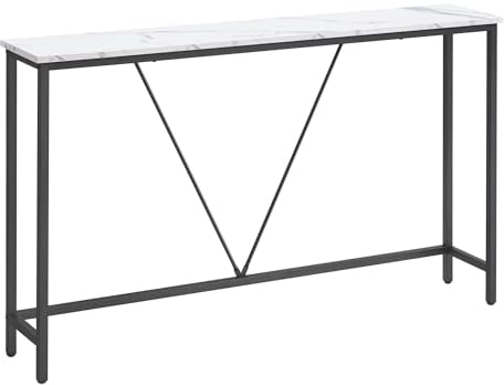 VASAGLE Console Table for Hallway, Slim Sofa Table for Living Room, Hallway Table, Easy Assembly, Marble White and Ink Black LNT020W01