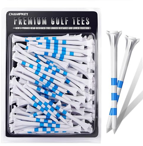 CHAMPKEY Premium 3-Prongs Golf Tees, 83mm & 70mm (3-1/4 & 2-3/4), 50/100 Pack - Low Friction Plastic Tees to Improve Swing Accuracy & Reduce Resistance