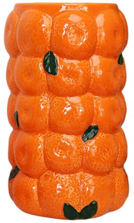 Large Orange Vase 27cm Ceramic Fruit Textured Tall Summer Flower Table Centrepiece