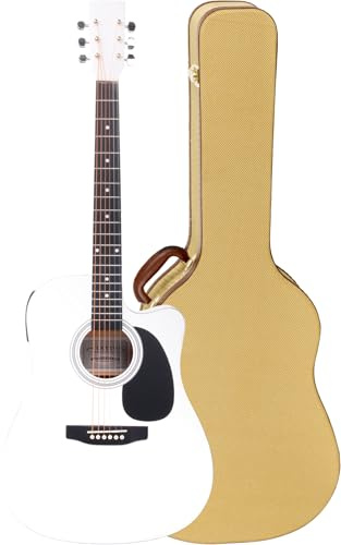 Classic Cantabile WS-10WH-CE Westerngitarre weiß mit Tonabnehmer Hardcase | Dreadnought-Style mit Cutaway, 6-Saiter, 20 Bünde, Bundstege: Neusilber, Decke, Boden, Zargen: Linde laminiert, Griffbrett