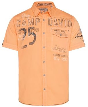 Camp David Herren Kurzarmhemd mit Logo-Applikationen Sunrise Orange XXL