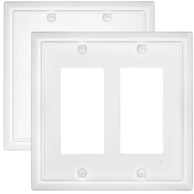 ZILLSEA 2-Pack Double Decorator Wall Plates, Pure White Receptacle Covers, Dimmer Switch Plates, Metal GFCI Outlet Cover Plates, 4.96''*4.88'', Midsize