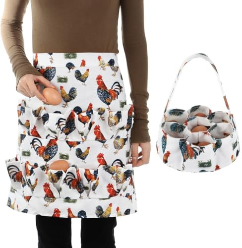 Housewife – Ensemble tablier et panier de collecte d'œufs, tablier à 12 poches et panier à 7 poches, toile durable pour poule, canard, oie